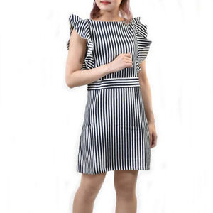 MAISON KITSUNE Women's Ruffle trim White embroidered stripe dress sz 3